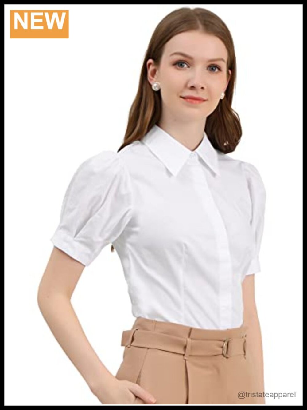 Allegra K Women's Button Down Shirt Collared Puff Short Sleeve Work Tops